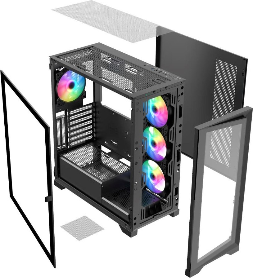 VEIN X VeinX case GL29AL-BK, ATX, Průhledná bočnice, 4x 120mm ARGB Fan, ARGB Hub, Černá