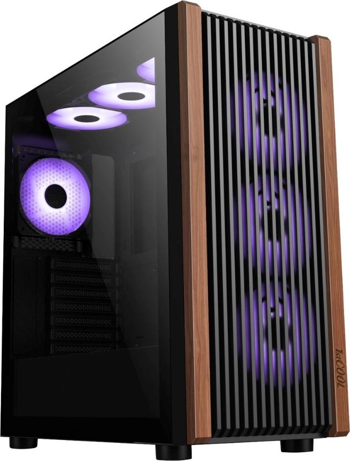 1stCOOL skříň G6 Noble, Mid Tower, ATX, AU, Průhledná Bočnice, 4x 120mm ARGB Fan, Černá