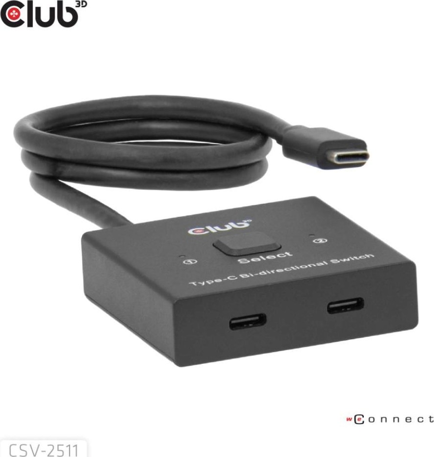Club 3D Club3D Switch, USB-C na 2xUSB-C Oboustranný 2v1, 8K60Hz, 4K120Hz, PD 100W