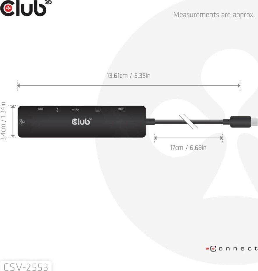 Club 3D Club3D Dokovací stanice USB-C 7v1, 1xHDMI, 1xUSB-C PD, 2xUSB, 1xRJ45, microSD/SD, černá