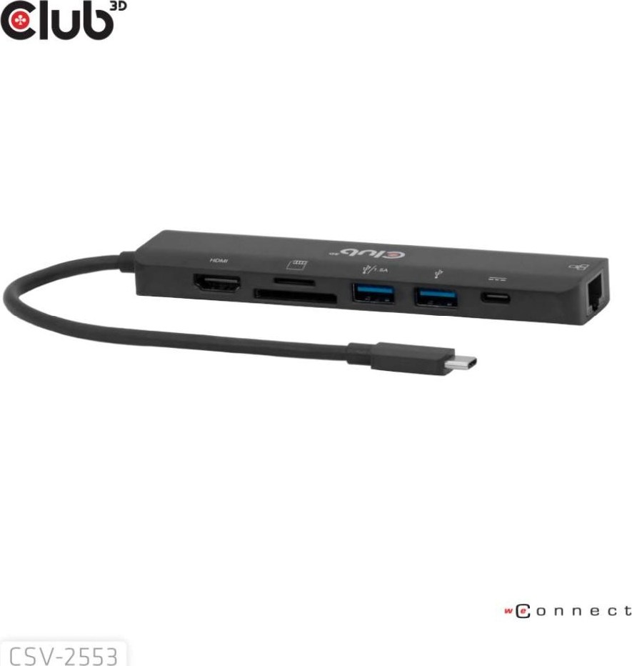 Club 3D Club3D Dokovací stanice USB-C 7v1, 1xHDMI, 1xUSB-C PD, 2xUSB, 1xRJ45, microSD/SD, černá
