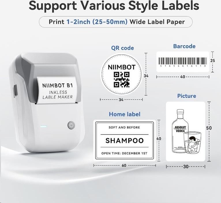 Niimbot Tiskárna štítků B1 Smart, grey + role štítků 210ks
