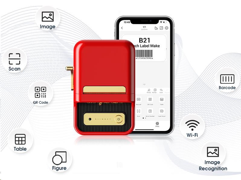 Niimbot Tiskárna štítků B21S Smart, červená + role štítků 210ks