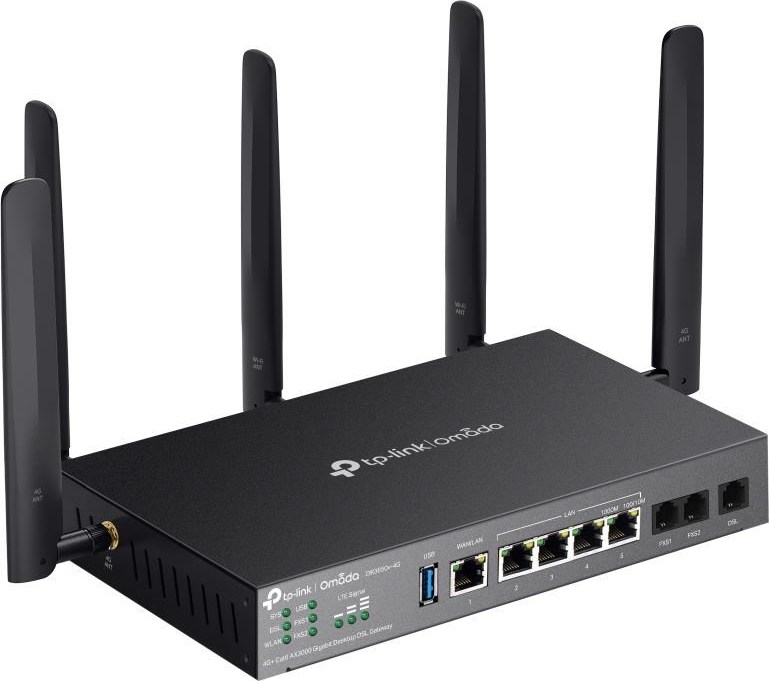TP-Link DR3650v-4G OMADA ADSL/VDSL/4GLTE gateway (AX3000,2xFXS,1xDSL,2,4GHz/5GHz,1xGbELAN/WAN,4xGbE,1xUSB3.0,2xnanoSIM)