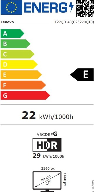 LENOVO LCD ThinkVision T27QD-40- 27",IPS,mat,16:9,2560x1440,178/178,4/6ms,350cd/m2,1500:1,DP,HDMI,PIVOT,VESA,3Y