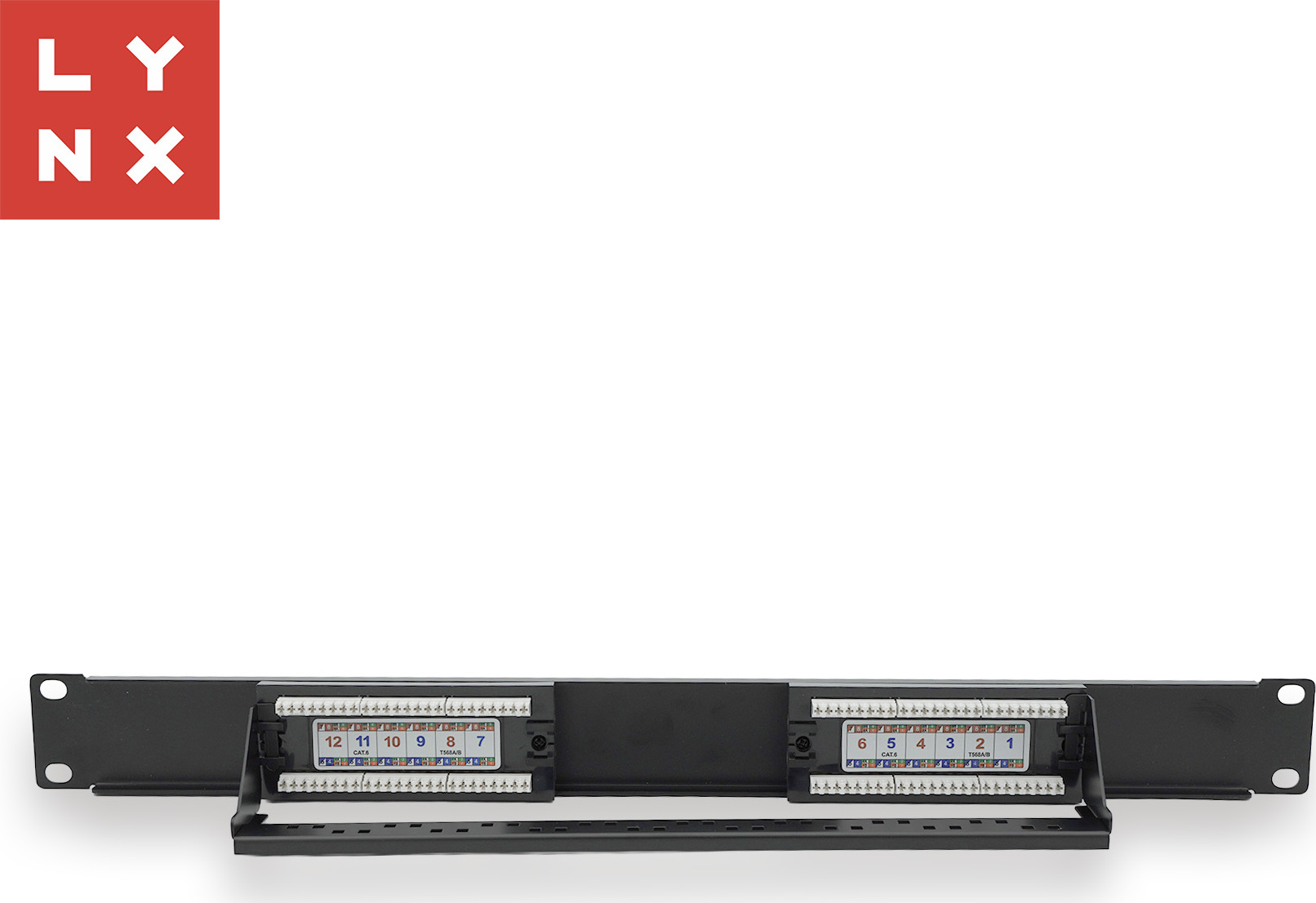 LYNX CS LYNX 19" patch panel 12-port, UTP Cat6, 50µ, nestíněný, černý