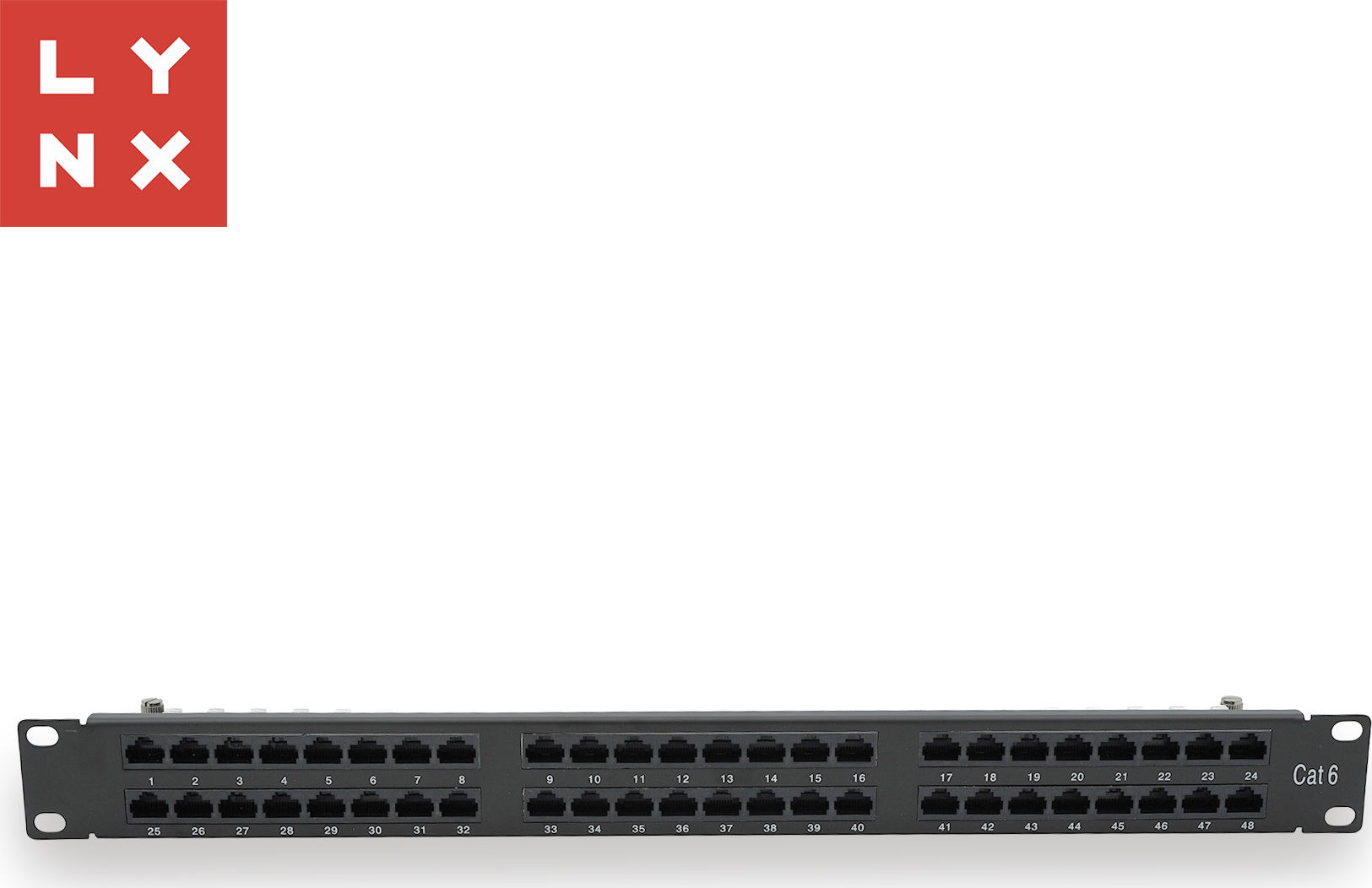 LYNX CS LYNX 19" patch panel 48-port, UTP Cat6, 50µ, nestíněný, černý
