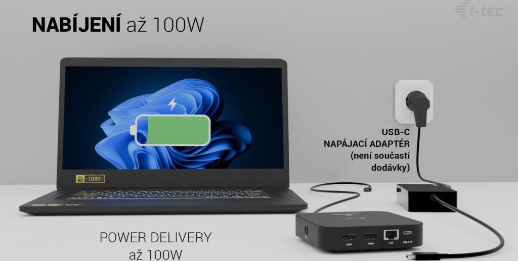 i-tec USB-C Dual HDMI Docking Station, Power Delivery 100W