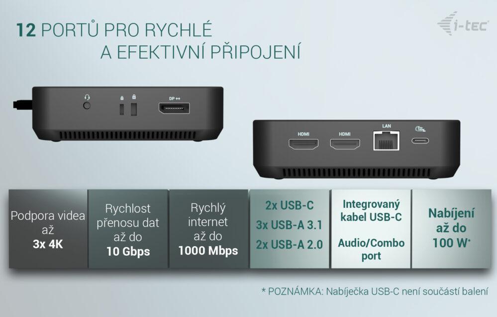 i-tec USB-C DP Dual HDMI Docking Station, Power Delivery 100W