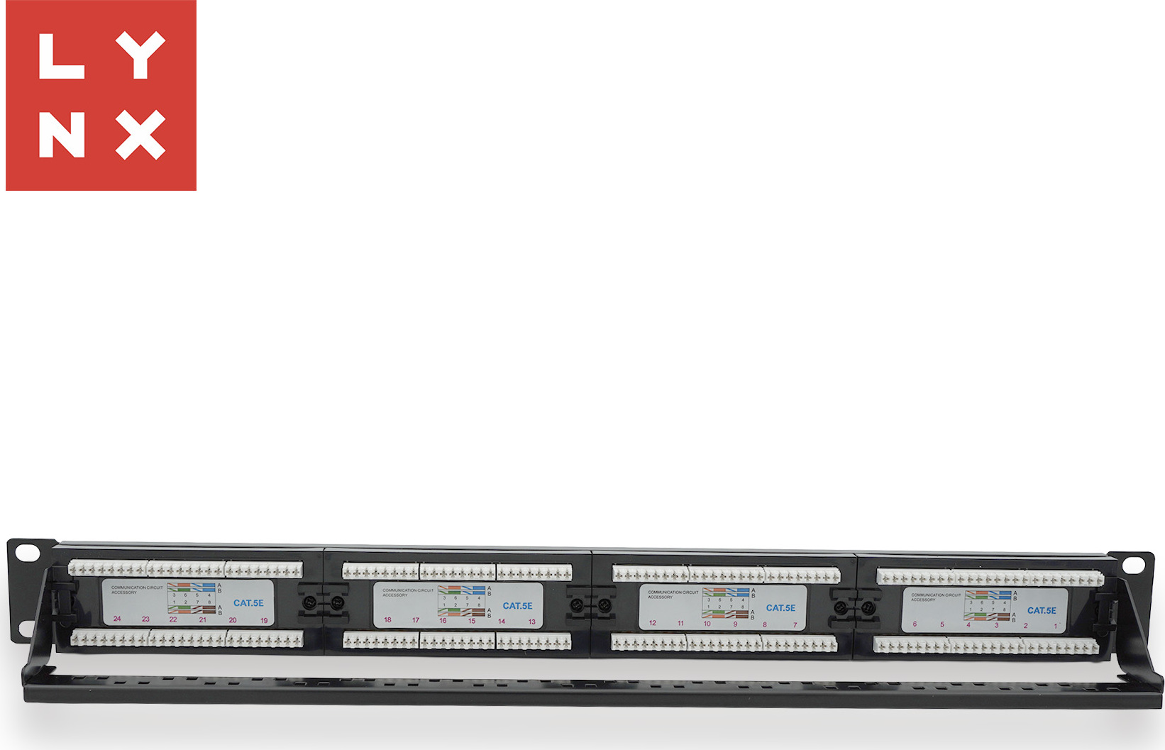 LYNX CS LYNX 19" patch panel 24-port, UTP Cat5e, 50µ, nestíněný, černý