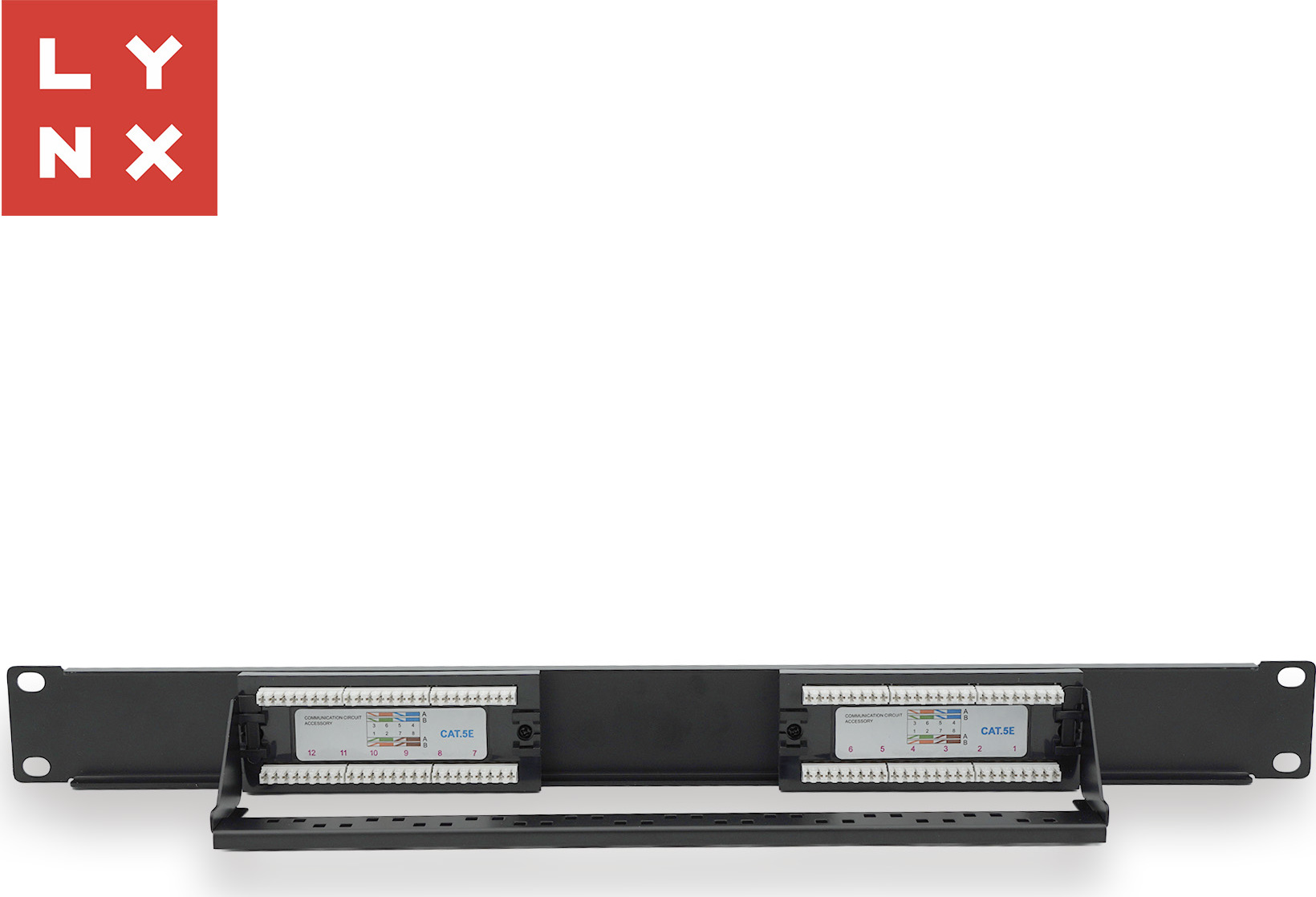LYNX CS LYNX 19" patch panel 12-port, UTP Cat5e, 50µ, nestíněný, černý