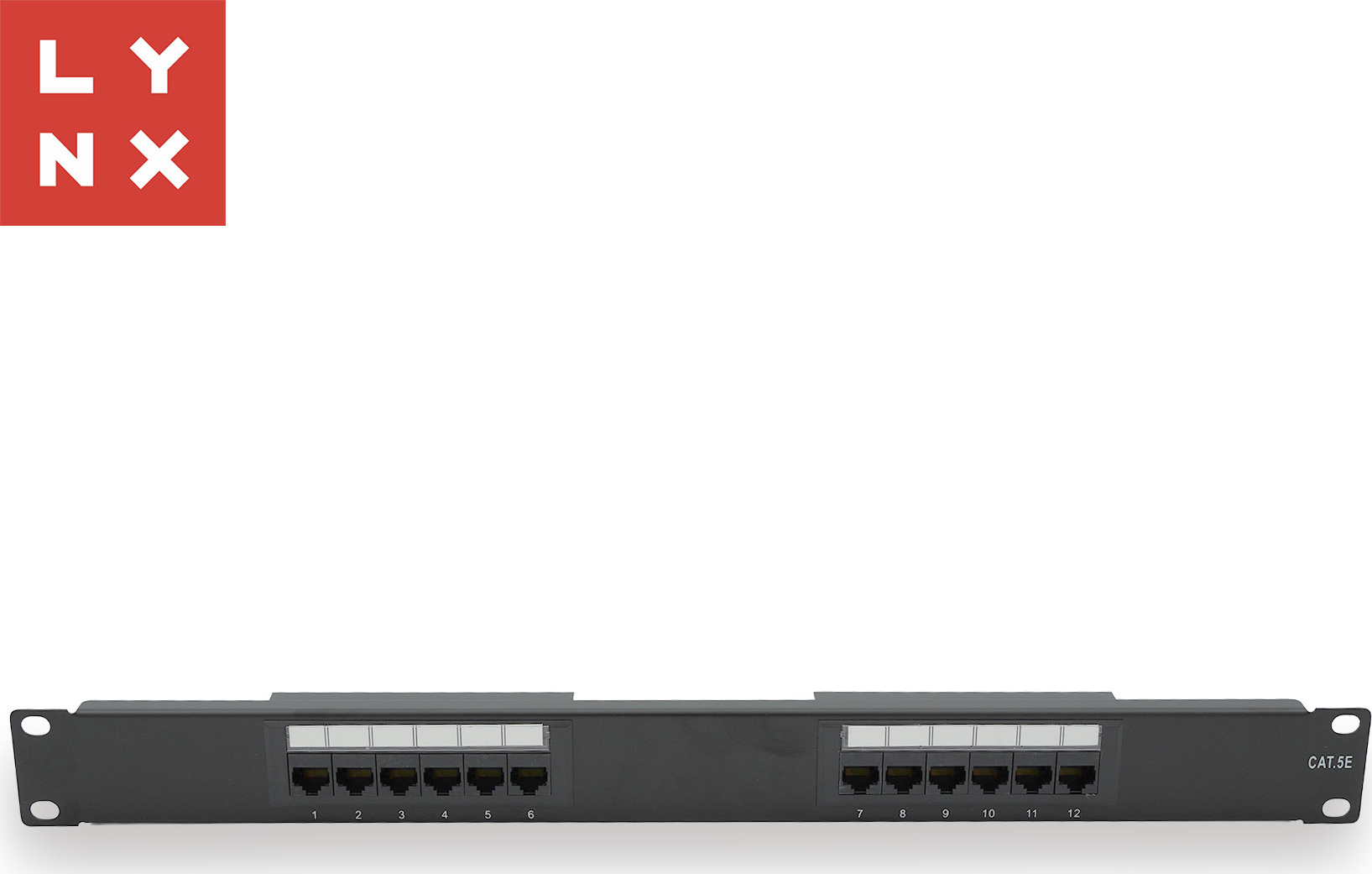 LYNX CS LYNX 19" patch panel 12-port, UTP Cat5e, 50µ, nestíněný, černý