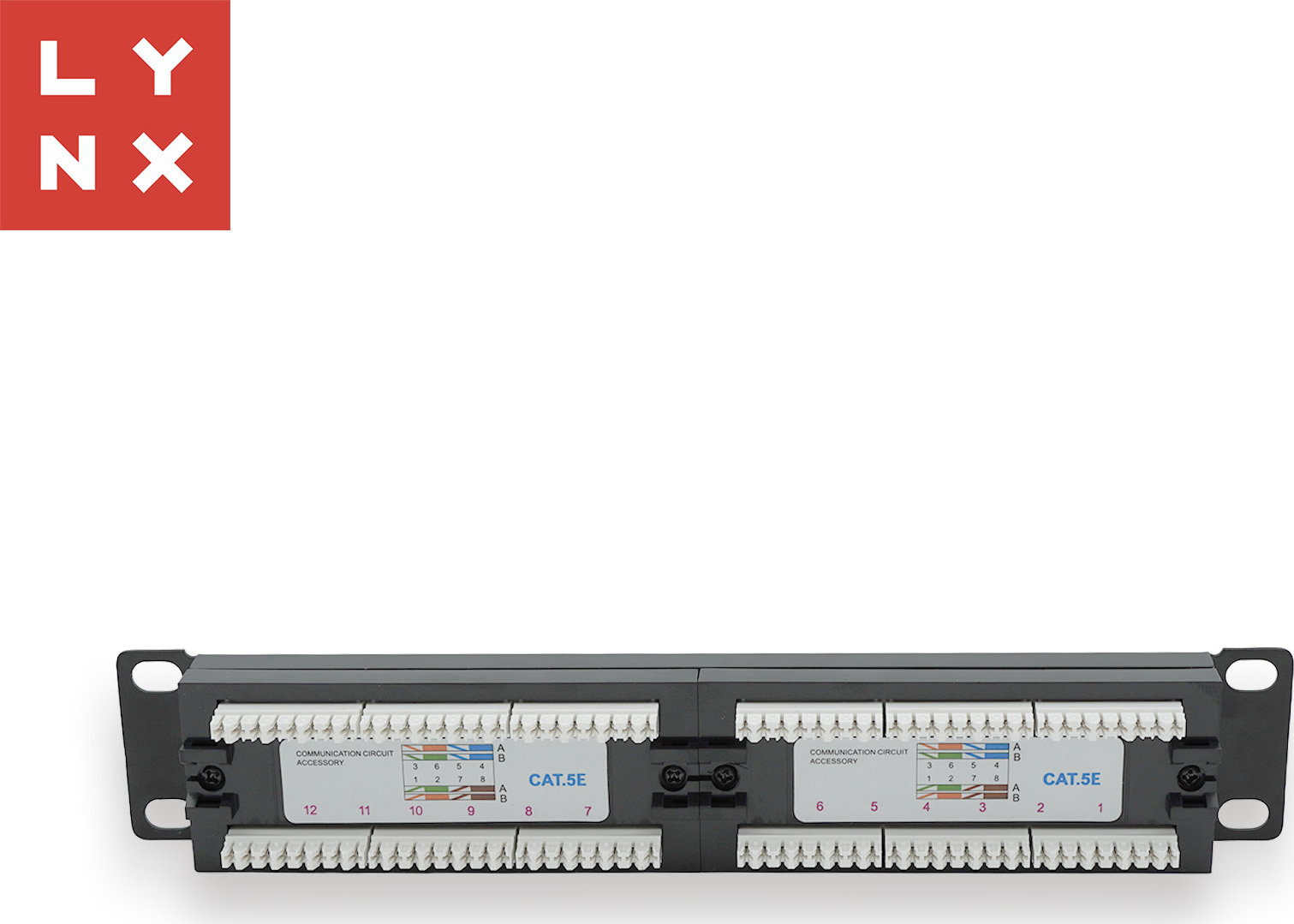 LYNX CS LYNX 10" patch panel 12-port, UTP Cat5e, 50µ, nestíněný, černý