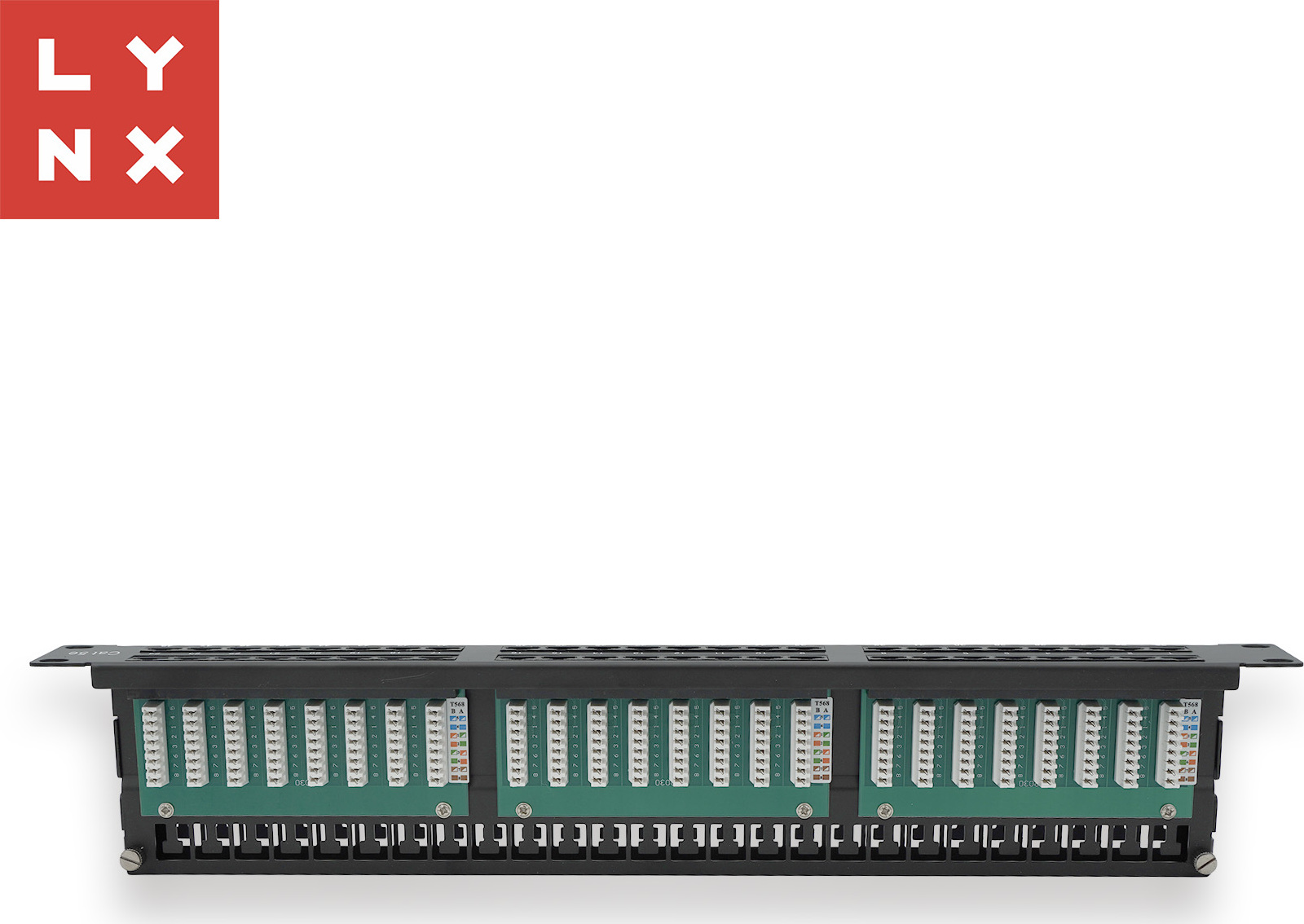 LYNX CS LYNX 19" patch panel  48-port, UTP Cat5e, 50µ, nestíněný, černý