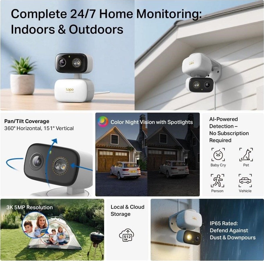 TP-Link Tapo C236 venkovní/outdoor kamera (5MP, 3K 1620p, IR 20m, WiFi, micro SD card)
