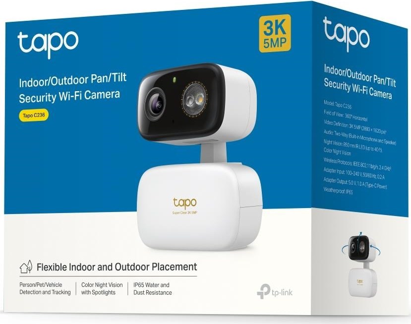 TP-Link Tapo C236 venkovní/outdoor kamera (5MP, 3K 1620p, IR 20m, WiFi, micro SD card)