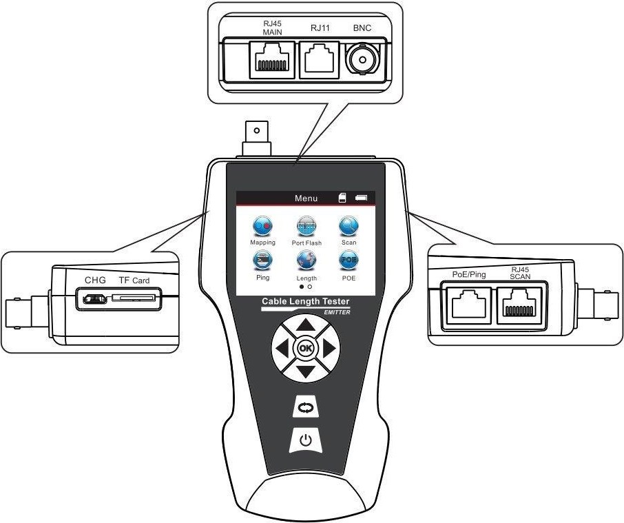 XtendLan LAN Cable Tester TLCD8601S s LCD, koax, Cat3/Cat5E/Cat6/Cat7, UTP/STP, USB, PoE, ping, sonda, protismyčka