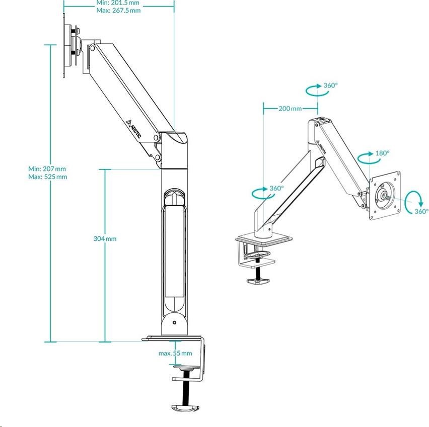 Arctic Cooling Držiak monitora ARCTIC X1-3D, oceľ, matná čierna