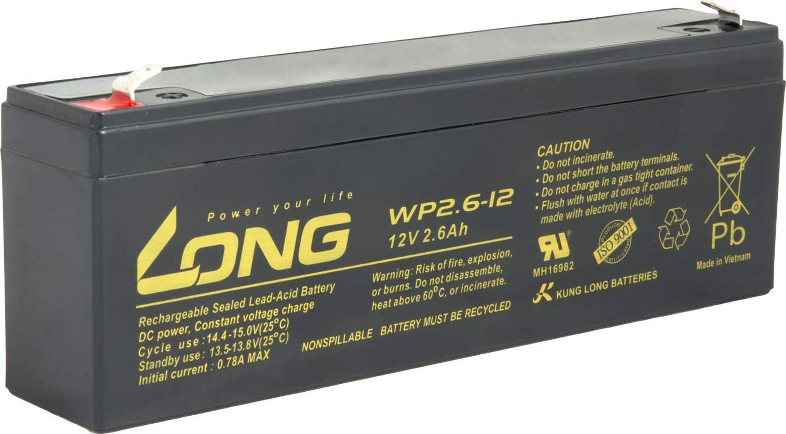 NoName LONG batéria 12V 2,6Ah F1 (WP2.6-12)