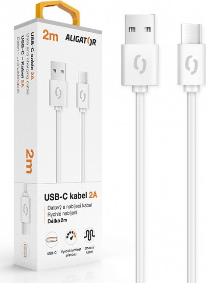 ALIGATOR Datový kabe 2A USB-C 2m, bílý