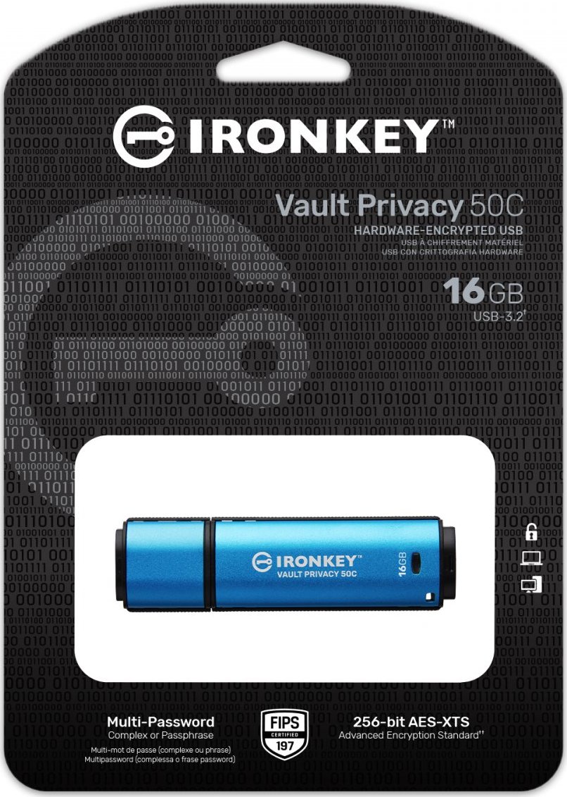 Kingston Ironkey Vault Privacy 50C/16GB/USB 3.2/USB-C/Modrá
