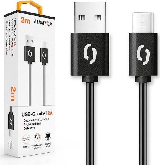 ALIGATOR datový kabel 2A, USB-C, délka 2m, černá