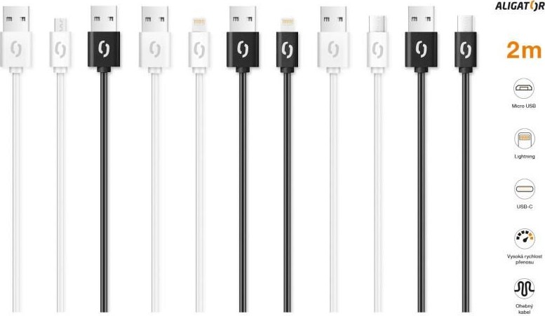 ALIGATOR datový kabel 2A, USB-C, délka 2m, černá
