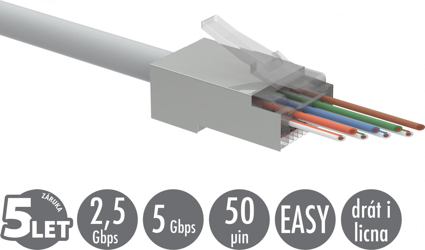 Solarix Univerzální EASY konektor RJ45 CAT5E STP 8p8c na drát i licnu SXRJ45-5E-STP-EASY 100ks