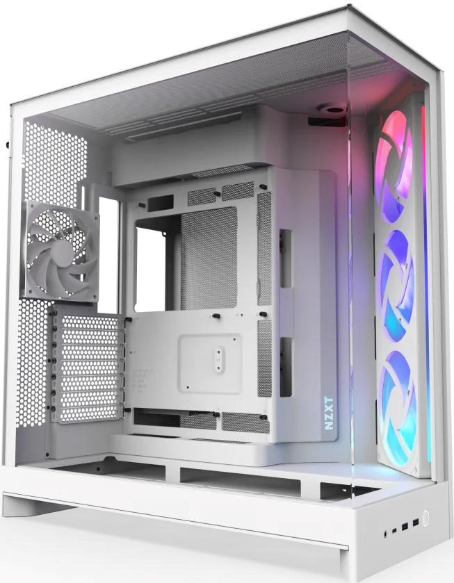 NZXT skříň H9 Flow ARGB dvoukomorová ATX / 3xRGB 140 mm / 1x 120mm fan / prosklená / bílá