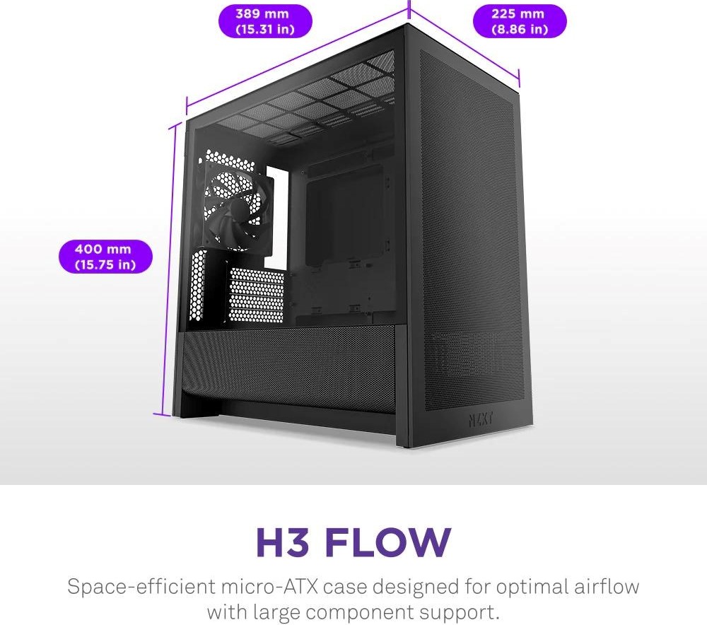 NZXT skříň H3 Flow / microATX / 1x120mm / USB / USB-C / černá