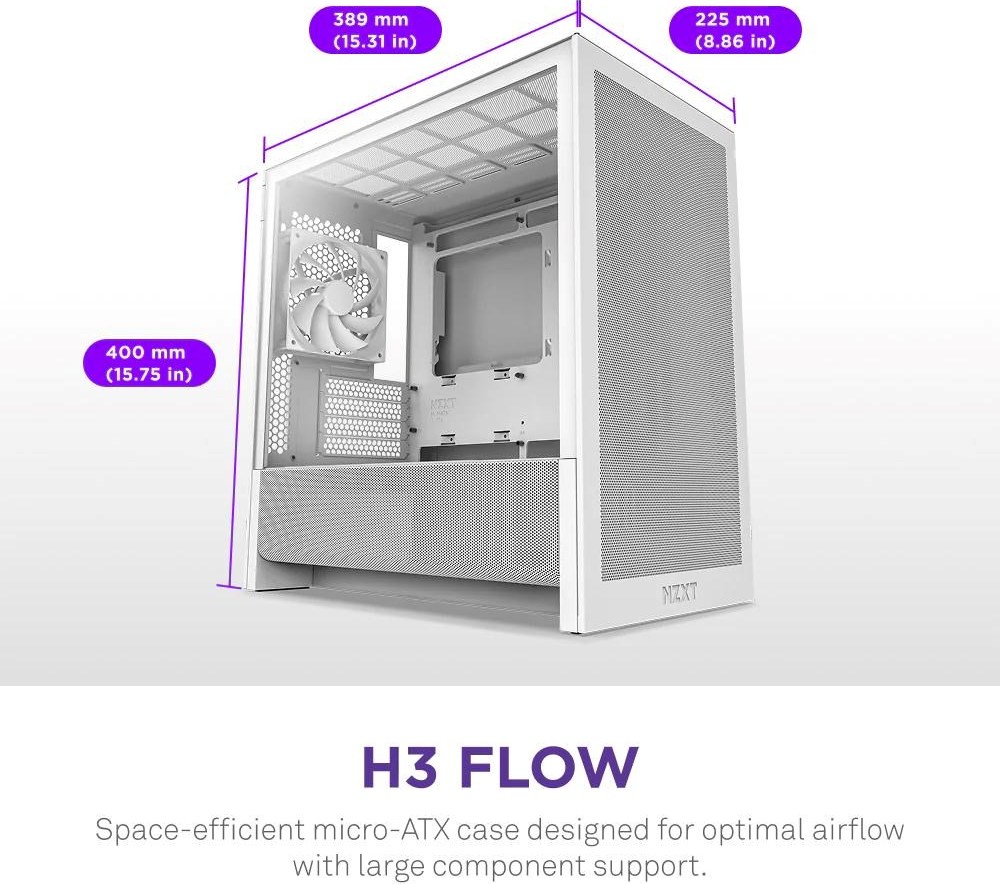 NZXT skříň H3 Flow / microATX / 1x120mm / USB / USB-C / bílá