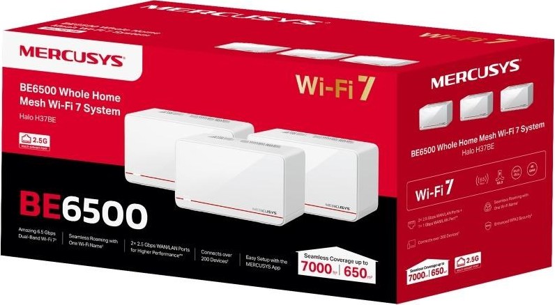 MERCUSYS Halo H37BE(3-pack) WiFi7 Mesh (BE6500,2,4GHz/5GHz,2x2,5GbELAN/WAN,1xGbELAN/WAN)