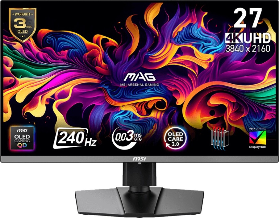 MSI LCD MAG 272UP QD-OLED X24, 26.5", QD-OLED, 4K UHD, 240Hz, 0.03ms, Black, 3R