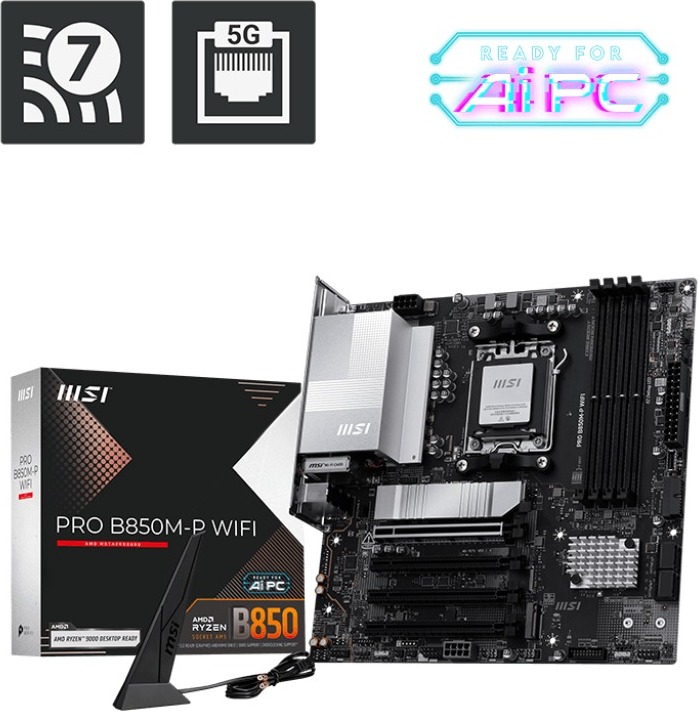 MSI MB Sc AM5 PRO B850M-P WIFI, AMD B850, 4xDDR5, 1xDP, 1xHDMI, mATX