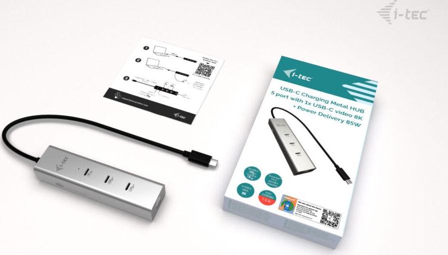 i-tec USB-C Charging Metal HUB 5port with USB-C video 8K, Power Delivery 85W