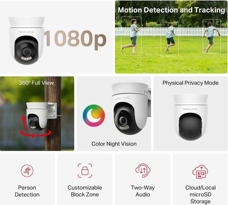 MERCUSYS MC500 venkovní-outdoor kamera (FHD, 1080p, IR 30m, WiFi, microSD)