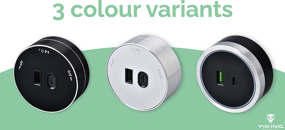 Viking zásuvkový modul A60, 1x USB-A, 1x USB-C, PD, stříbrná