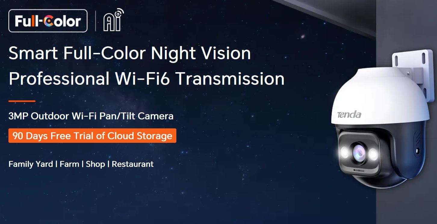 Tenda RH3-WCAv2 - bezdrátová venkovní otočná 3MP AI WiFi6 kamera, RJ45, noční IR+LED