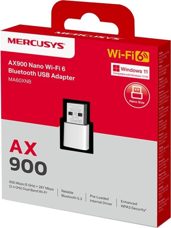 MERCUSYS MA60XNB WiFi6 USB nano adapter (AX900,2,4GHz/5GHz,Bluetooth5.3,USB2.0)