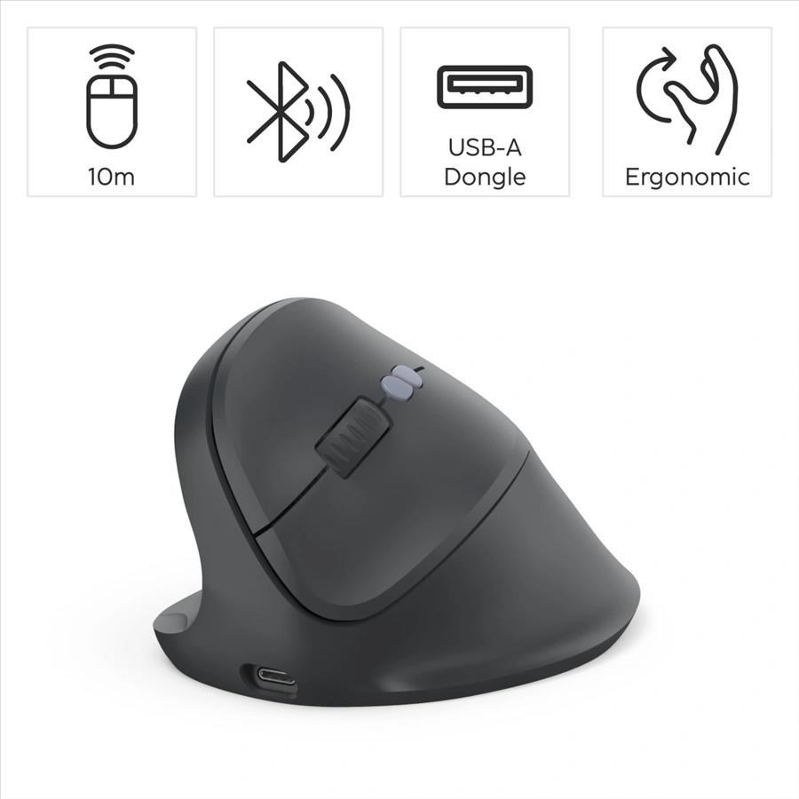 Hama vertikálna ergonomická bezdrôtová myš EWM-600L, pre ľavákov, nabíjacia, čierna