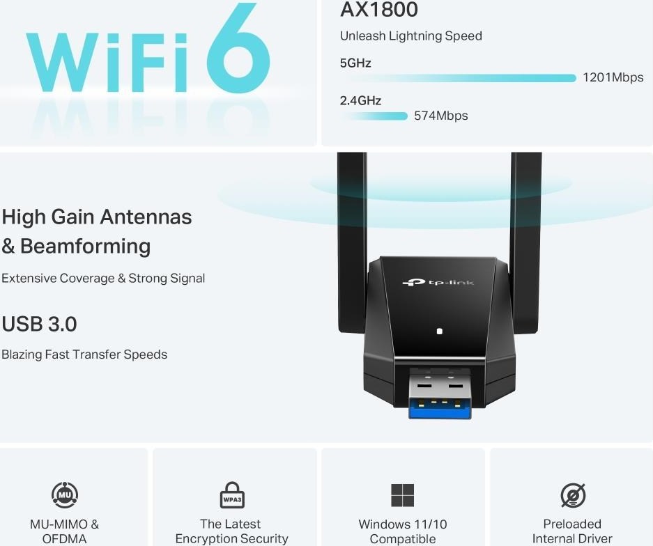 TP-Link Archer TX30U Plus WiFi6 USB adapter (AX1800,2,4GHz/5GHz,USB3.0)
