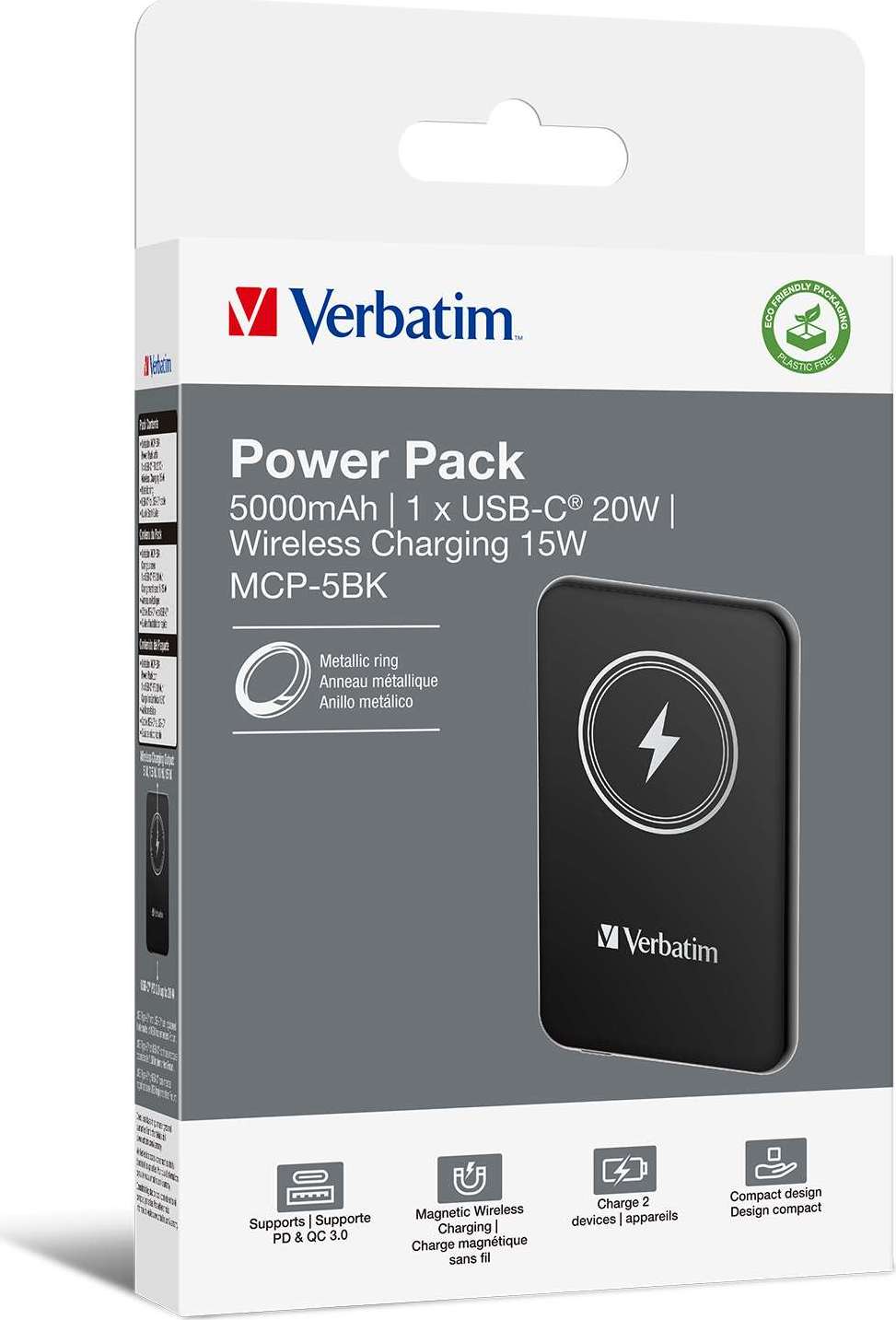 VERBATIM Powerbanka Charge 'n' Go, Magnetická, 5000 mAh, USB-C, Černá
