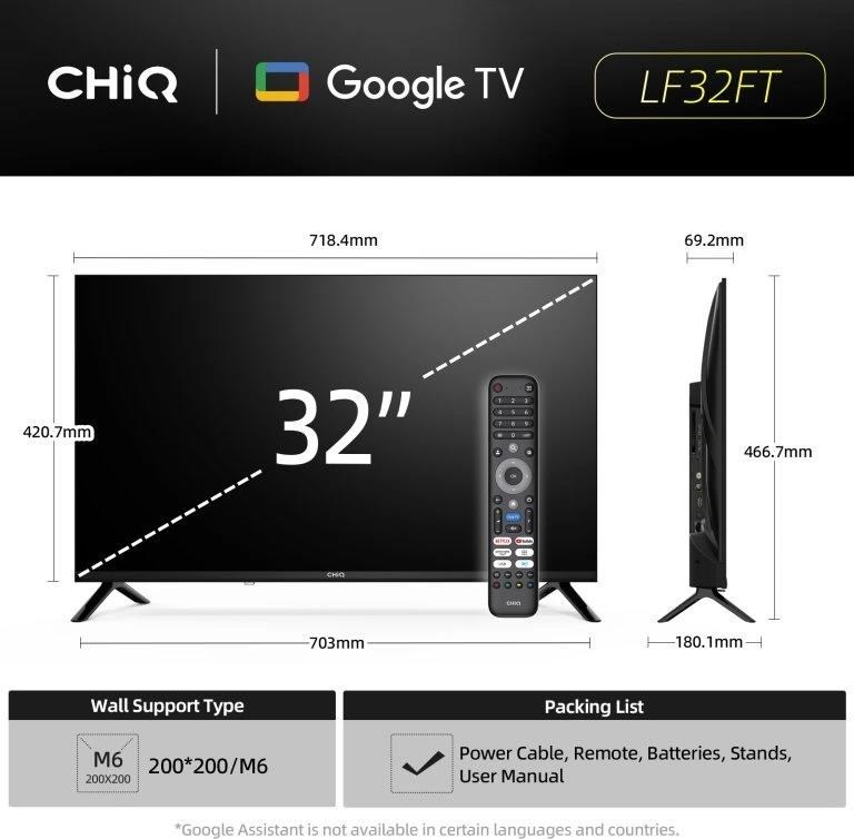 CHiQ LF32FT TV 32", FHD, smart, Google TV, dbx-tv, Dolby Audio, Frameless