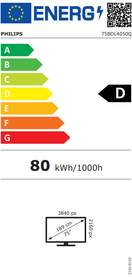 75" LED Philips 75BDL4050Q-UHD,500cd,AN,24/7