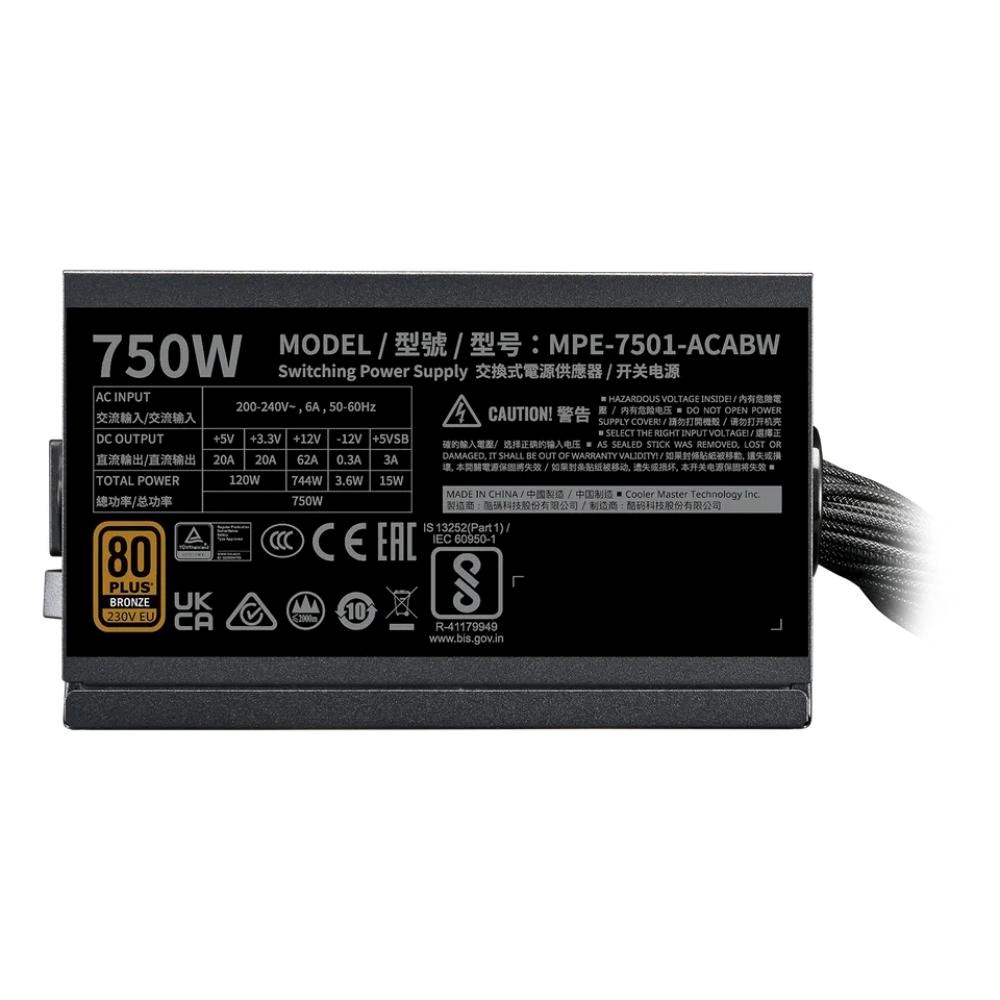 CoolerMaster Cooler Master zdroj MWE Bronze 750W V3 240V 120mm, 80+ Bronze