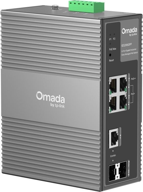 TP-Link OMADA průmyslový switch IES206GPP (4xGbE,1xGbE/SFPcombo,1xSFP,3xPoE+,1xPoE++,120W,DIN,IP40,fanless)