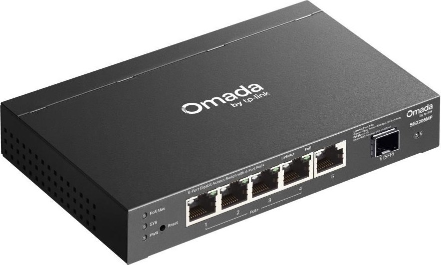 TP-Link OMADA switch SG2206MP (5xGbE,1xSFP,4xPoE+,63W,fanless)