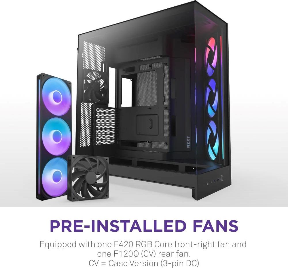 NZXT skříň H9 Flow RGB dvoukomorová ATX / 1x140 RGB mm / 1x 120mm RGB fan / prosklená / černá