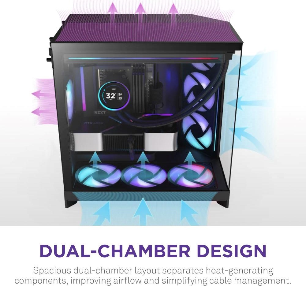 NZXT skříň H9 Flow RGB dvoukomorová ATX / 1x140 RGB mm / 1x 120mm RGB fan / prosklená / černá