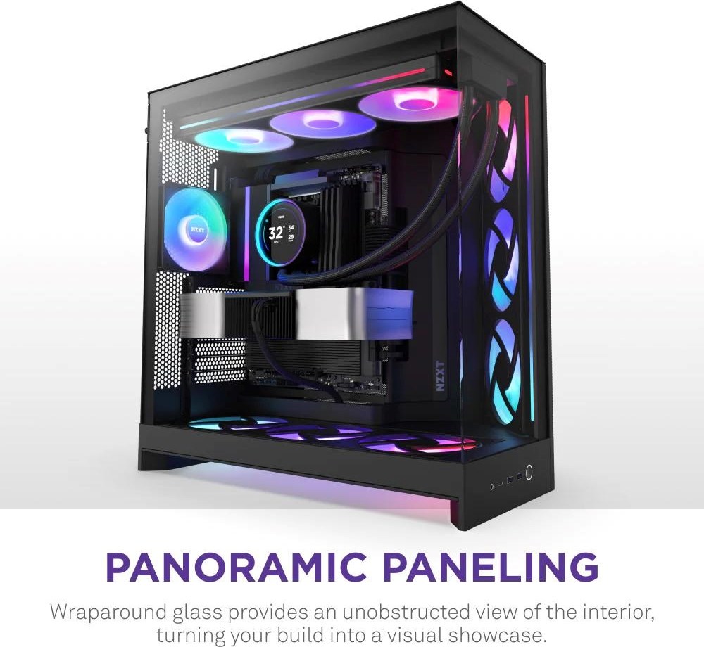 NZXT skříň H9 Flow RGB dvoukomorová ATX / 1x140 RGB mm / 1x 120mm RGB fan / prosklená / černá